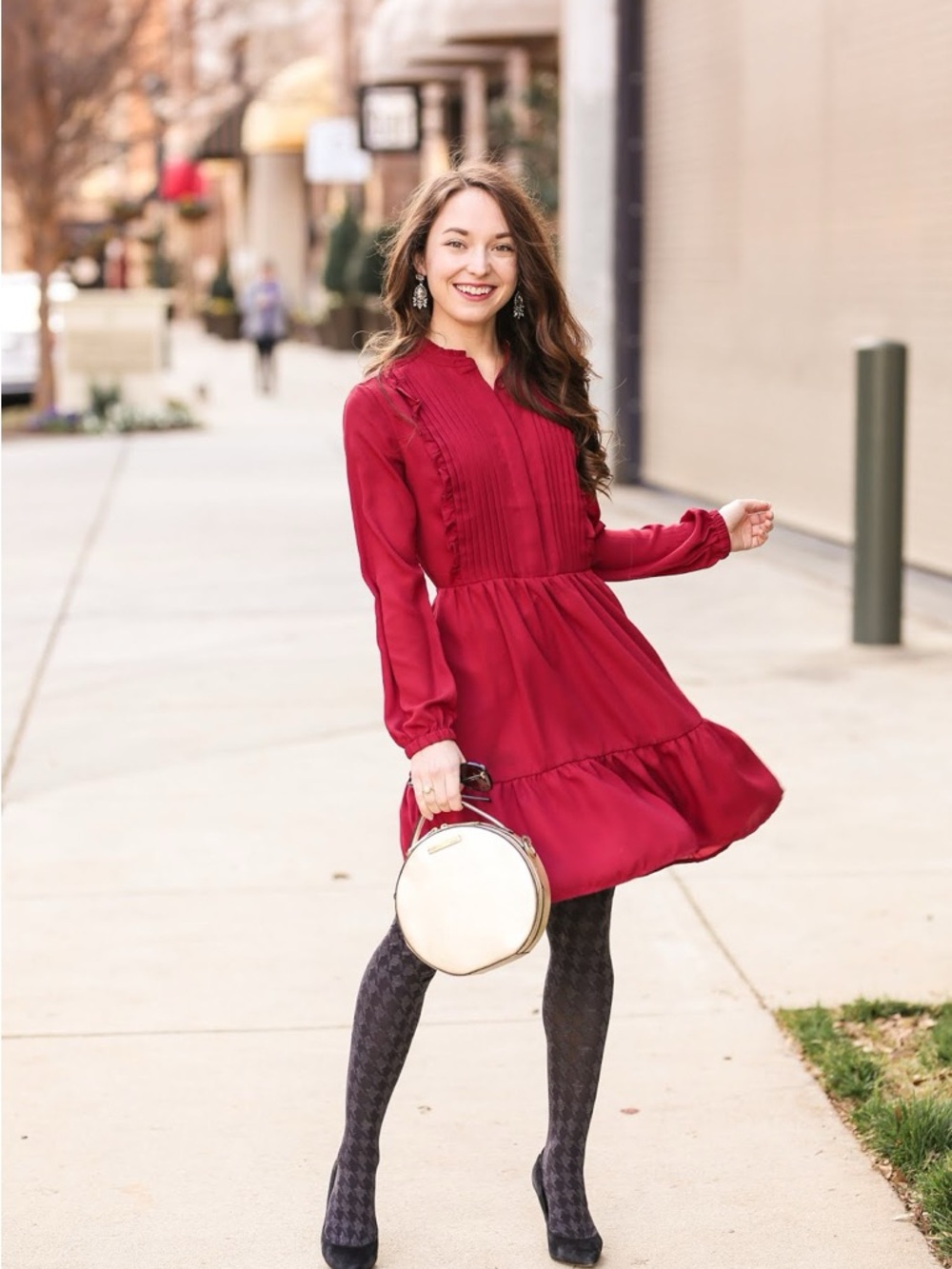 J. Crew Crimson Long-Sleeve Tiered Dress